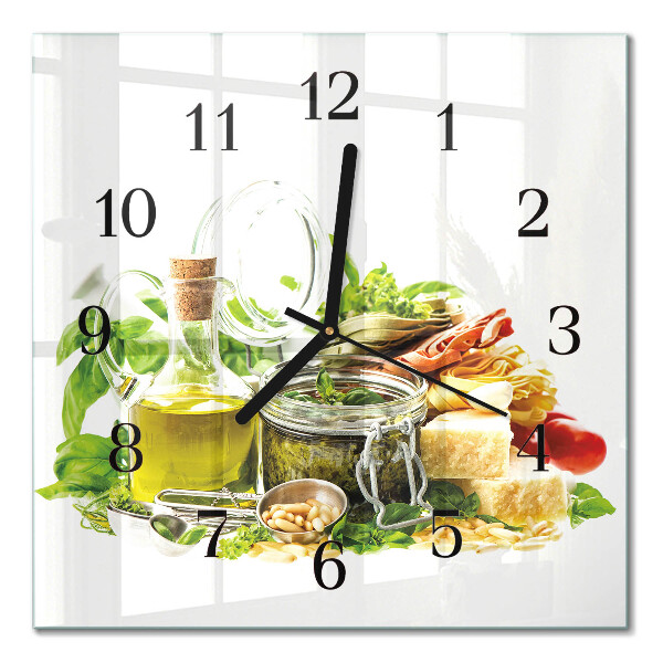 Quadrato orologio in vetro decorativo Pasta con olio d'oliva