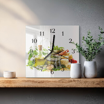 Quadrato orologio in vetro decorativo Pasta con olio d'oliva