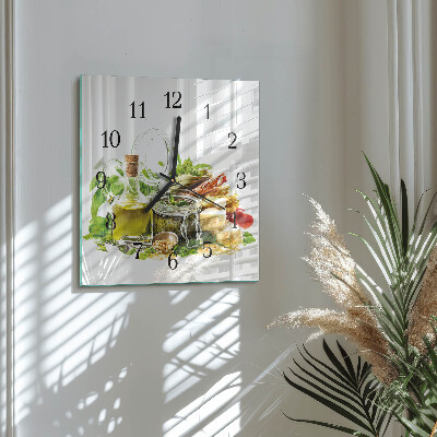 Quadrato orologio in vetro decorativo Pasta con olio d'oliva