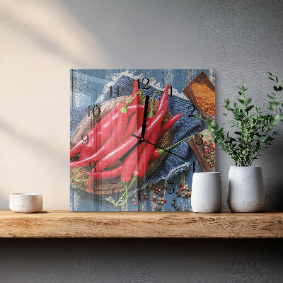 Quadrato orologio da parete Peperoncino