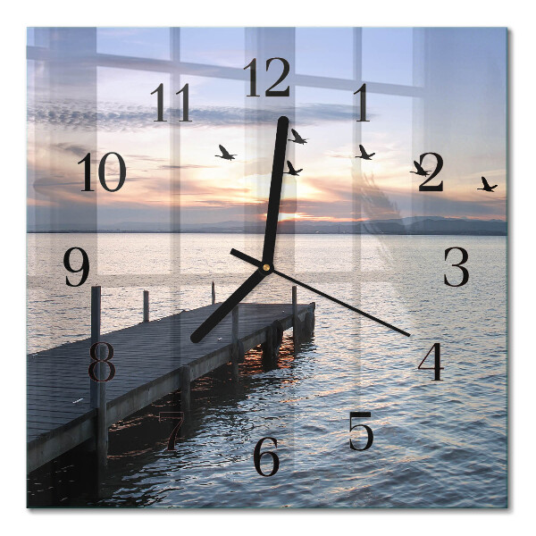 Orologio quadrato in vetro Uccelli in riva al lago