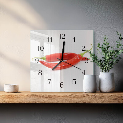 Quadrato orologio in vetro decorativo Peperoncino