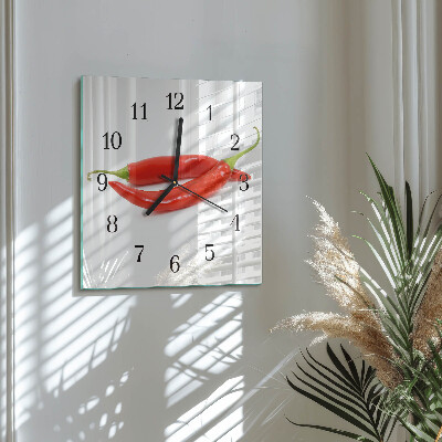 Quadrato orologio in vetro decorativo Peperoncino