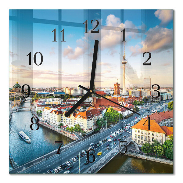 Quadrato orologio in vetro decorativo Un fiume in città