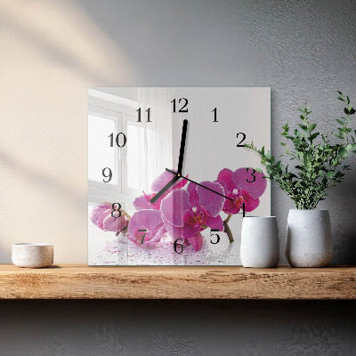 Orologio quadrato in vetro Orchidea