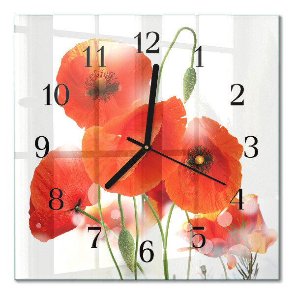 Quadrato orologio in vetro decorativo Papaveri
