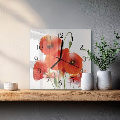 Quadrato orologio in vetro decorativo Papaveri