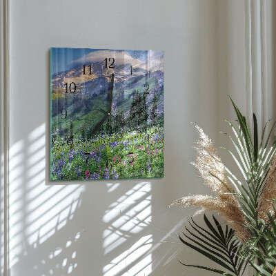 Quadrato orologio in vetro decorativo Montagna del prato