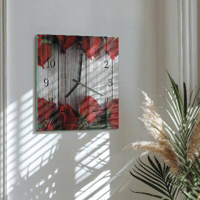Quadrato orologio in vetro decorativo Compresse di rosa