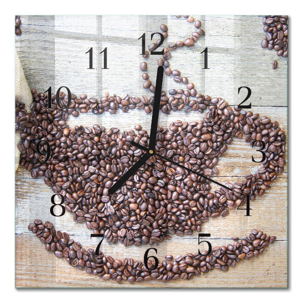 Quadrato orologio in vetro decorativo Chicchi di caffè