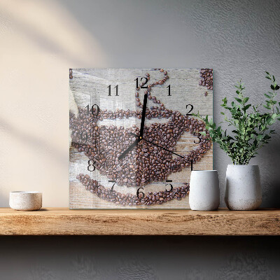 Quadrato orologio in vetro decorativo Chicchi di caffè