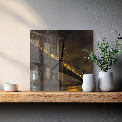 Quadrato orologio in vetro decorativo Ponte notturno