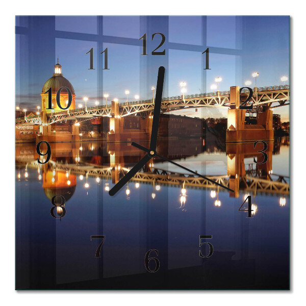 Quadrato orologio in vetro decorativo Ponte sul fiume