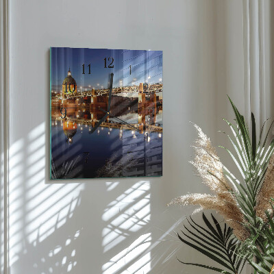Quadrato orologio in vetro decorativo Ponte sul fiume