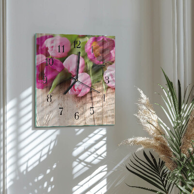 Quadrato orologio in vetro decorativo Tulipani