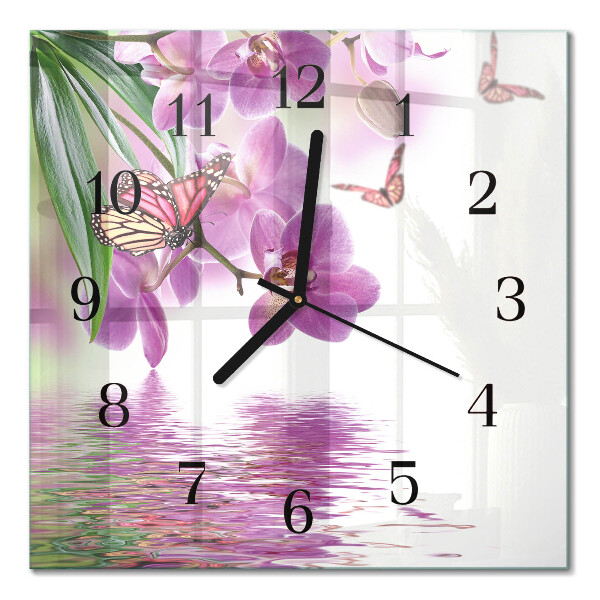 Orologio quadrato in vetro Farfalle