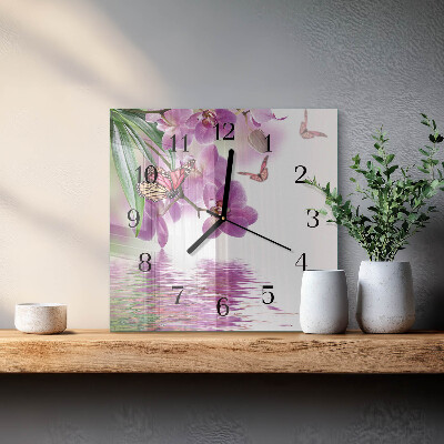 Orologio quadrato in vetro Farfalle