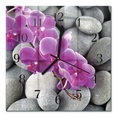 Orologio quadrato in vetro Pietre e orchidee