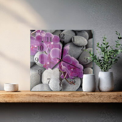 Orologio quadrato in vetro Pietre e orchidee