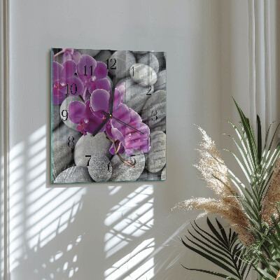 Orologio quadrato in vetro Pietre e orchidee