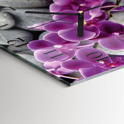 Orologio quadrato in vetro Pietre e orchidee
