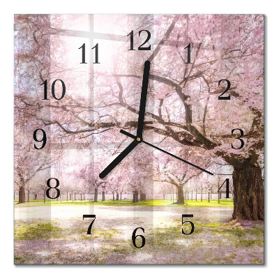 Orologio quadrato in vetro Alberi di ciliegio