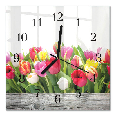 Orologio quadrato in vetro Tulipani