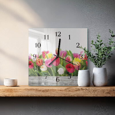 Orologio quadrato in vetro Tulipani