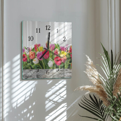 Orologio quadrato in vetro Tulipani