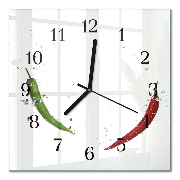 Quadrato orologio da parete Peperoncini