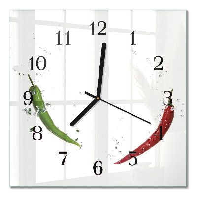Quadrato orologio da parete Peperoncini