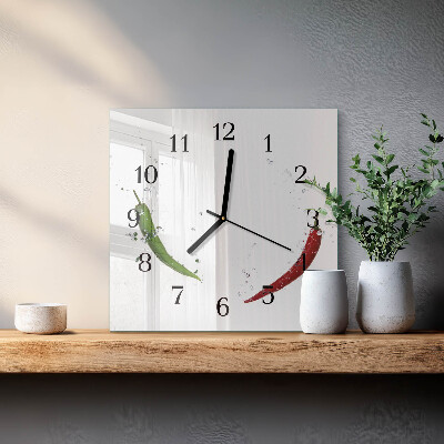 Quadrato orologio da parete Peperoncini