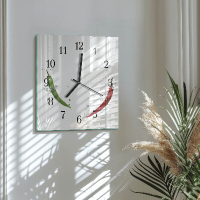 Quadrato orologio da parete Peperoncini