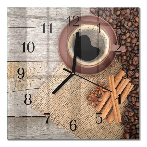 Quadrato orologio in vetro decorativo Chicchi di caffè