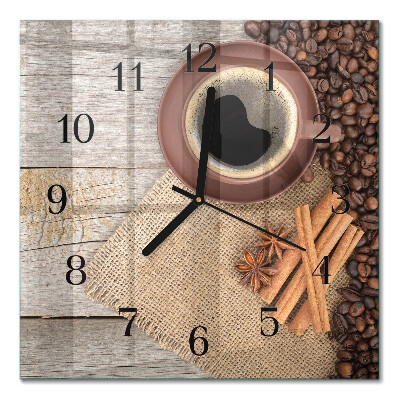 Quadrato orologio in vetro decorativo Chicchi di caffè