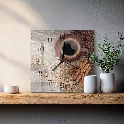 Quadrato orologio in vetro decorativo Chicchi di caffè
