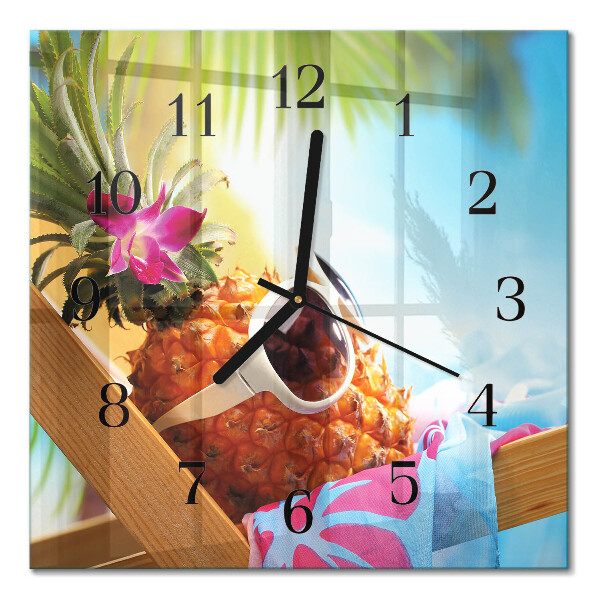 Quadrato orologio in vetro decorativo Ananas