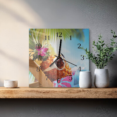 Quadrato orologio in vetro decorativo Ananas