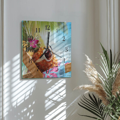 Quadrato orologio in vetro decorativo Ananas
