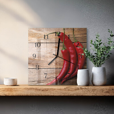 Quadrato orologio in vetro decorativo Peperoncini