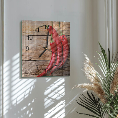 Quadrato orologio in vetro decorativo Peperoncini