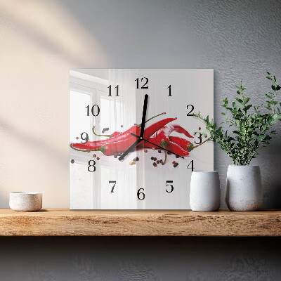 Quadrato orologio in vetro decorativo Peperoncini