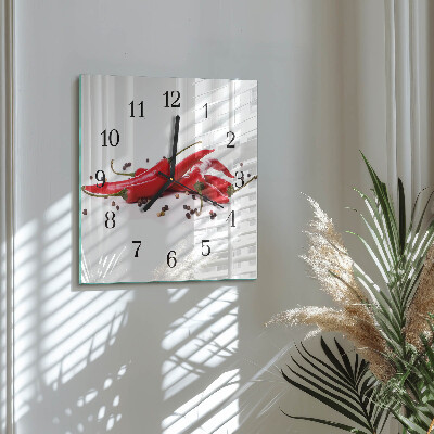 Quadrato orologio in vetro decorativo Peperoncini