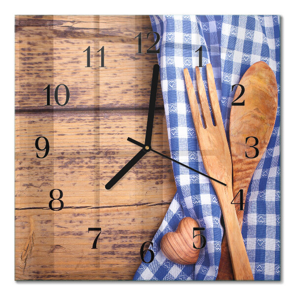 Quadrato orologio da parete Legno e posate