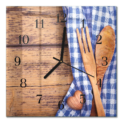 Quadrato orologio da parete Legno e posate