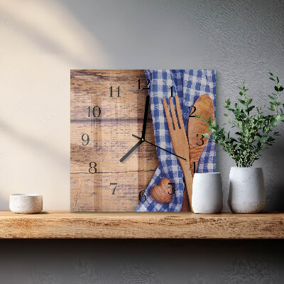 Quadrato orologio da parete Legno e posate