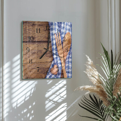 Quadrato orologio da parete Legno e posate