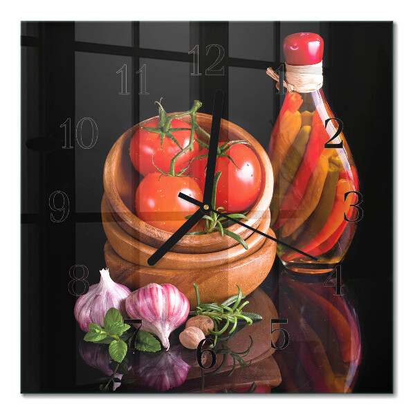 Quadrato orologio in vetro decorativo Pomodori e aglio