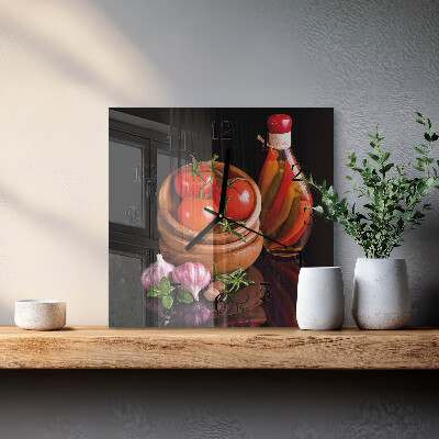 Quadrato orologio in vetro decorativo Pomodori e aglio