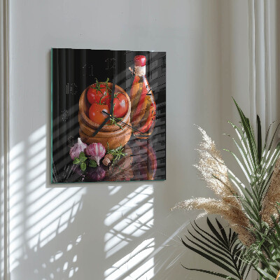 Quadrato orologio in vetro decorativo Pomodori e aglio